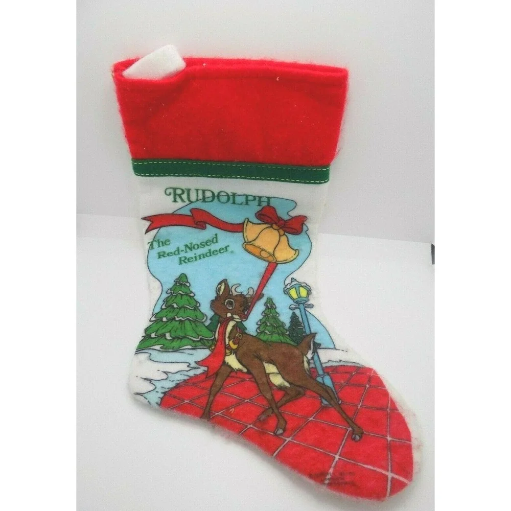 Vintage Rudolph the Red-Nosed Reindeer Christmas Stocking Felt Retro Holiday